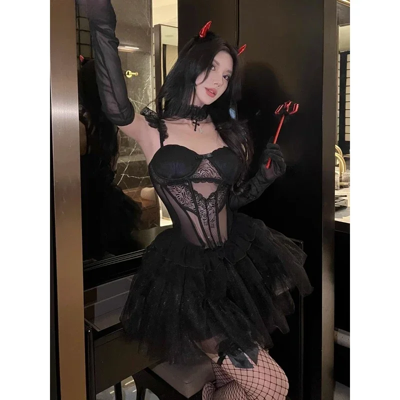 

Halloween Dark Cat Girl Little Devil Vampire Cosplay Costume Gothic Sexy Maid Lace Dress Pure Desire Uniform Set Cos Bunny Girl