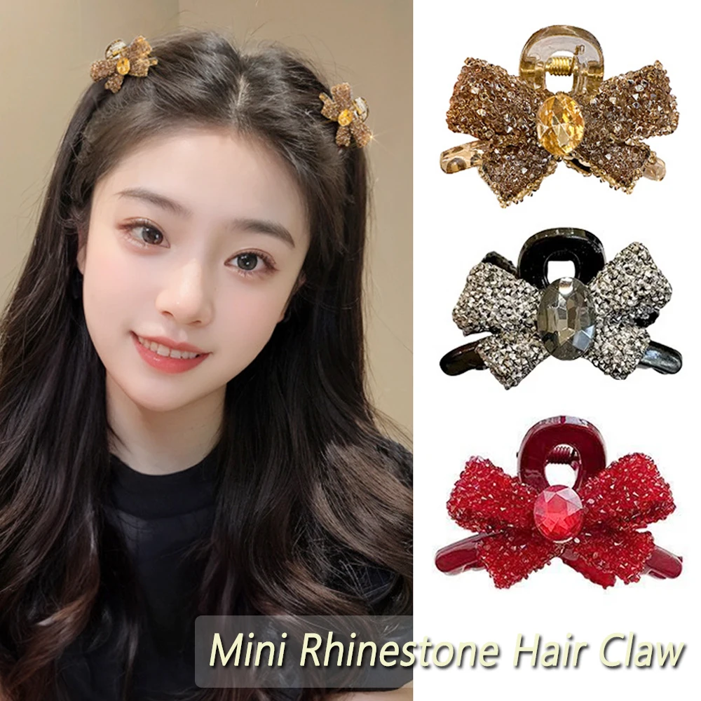

Lovely Bowknot Shaped Hair Claws 3 Colors Rhinestone Jaw Clamp Women Girls Mini Shark Clip For Side Bangs Ponytail Holder