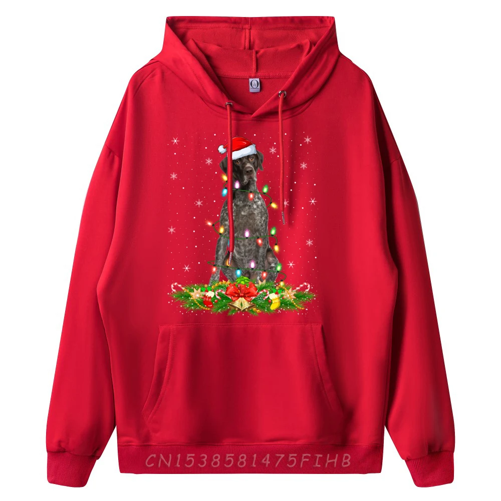 Lighting Xmas Santa German Shorthaired Pointer Dog Christmas Graphic Tees Men Winter Graphic Pullover Hoodies Casual
