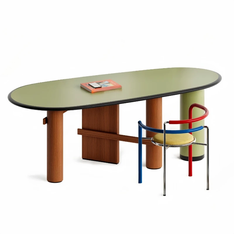 Painted dining table, creative arts, living room table, oval, solid wood round table, household