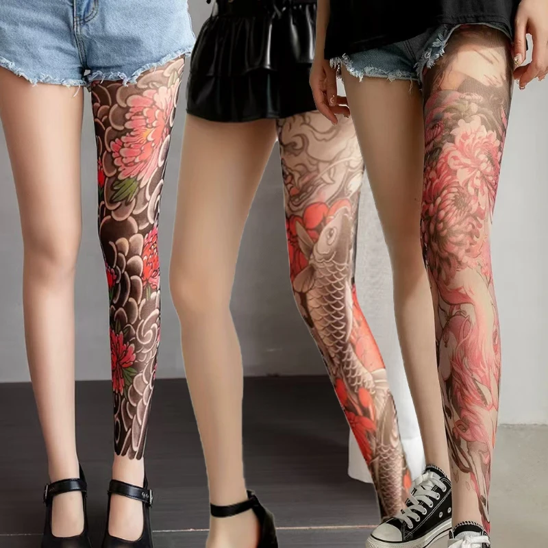 

Y2K Tattoo Tights Pantyhose Women Sexy Hip-Pop Tights Printed Patterned Stockings Aesthetic Mesh Leggings Streetwear Stockings