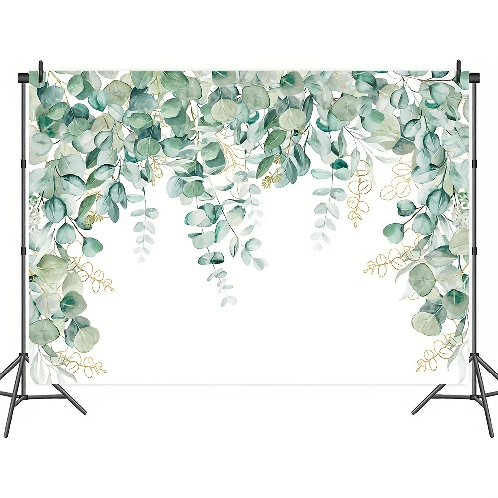 Spring Green Photography Background, Green Eucalyptus Tree Leaves Banner Baby Gift Party Birthday Wedding Photography Studio