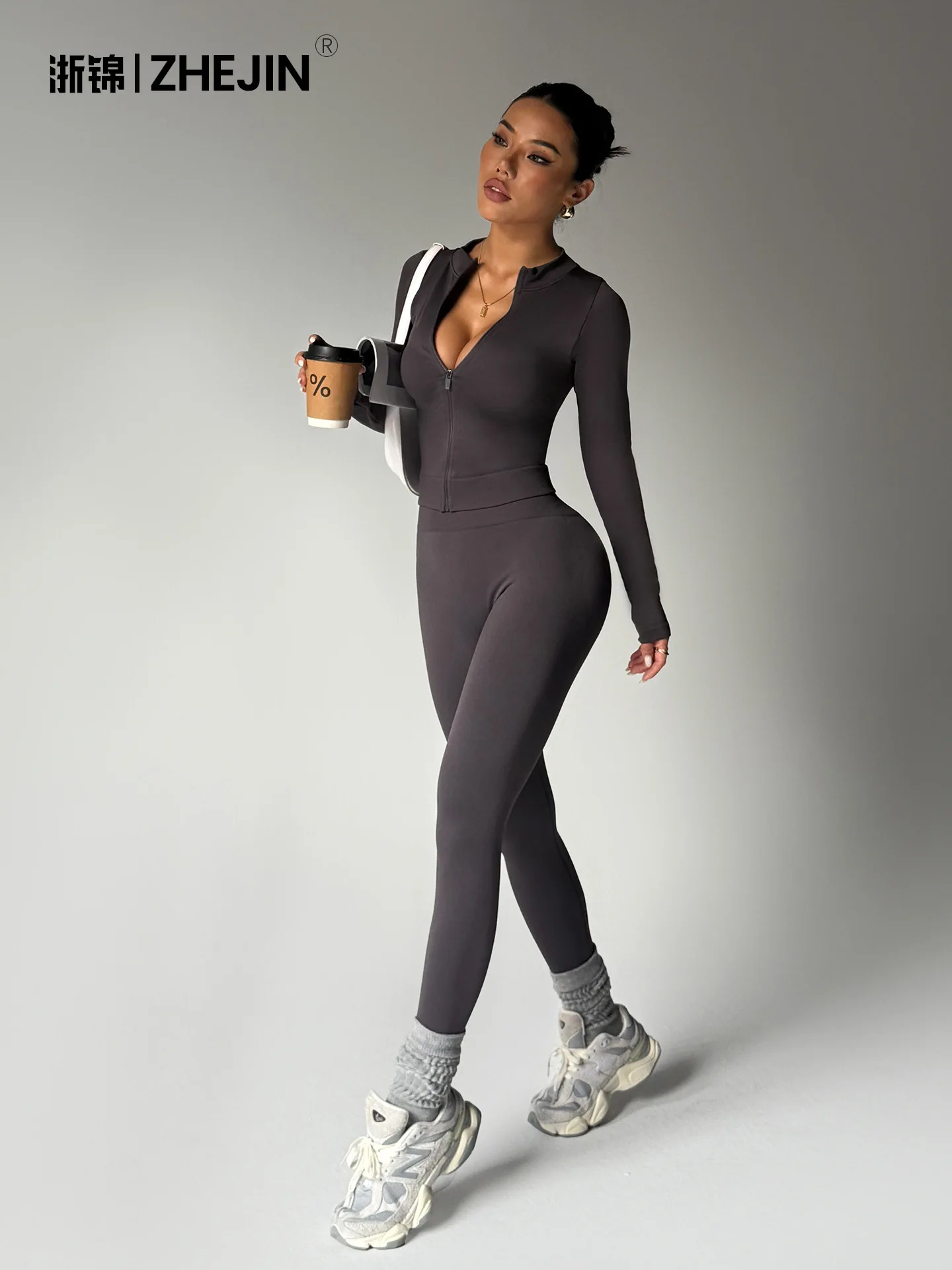 مجموعة يوجا عالية الخصر الأكثر مبيعًا، أزياء رياضية، ملابس يوجا للياقة البدنية غير رسمية، سراويل سوداء طويلة، أكمام طويلة باللون الأرجواني والأسود