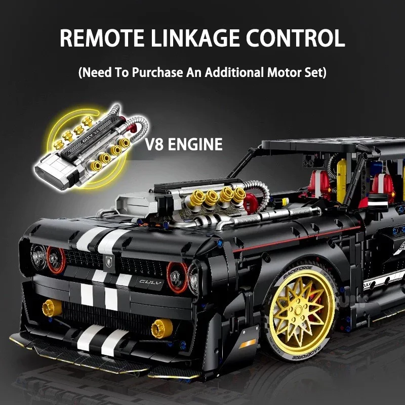 High-Tech City Mustang Sport Car Building Block Technical Remote Control Speed Racing Vehicle Model Bricks Toys For Kid Gift MOC