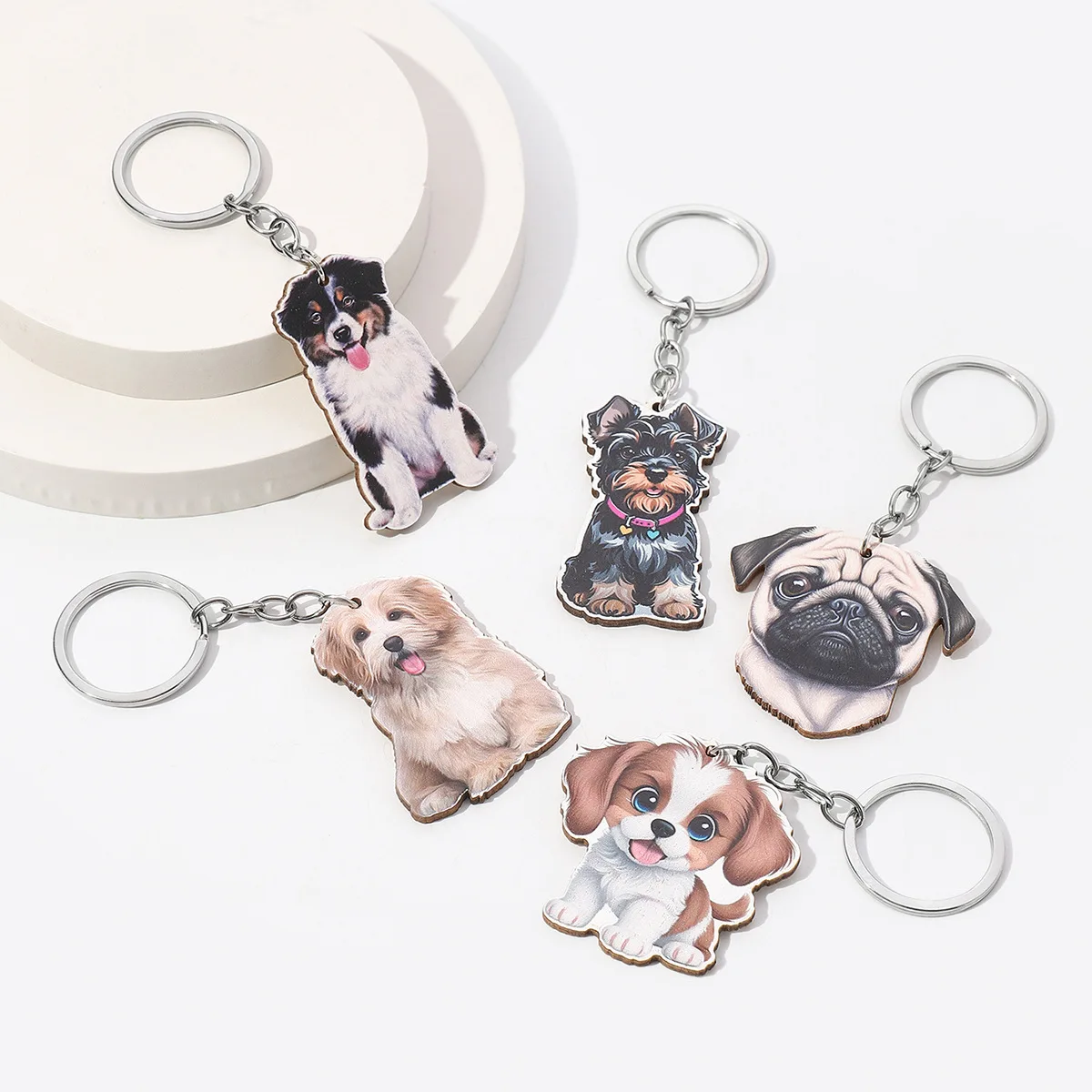 Creative Cartoon Dog Key Chain Wooden Golden Retriever Pug Border Collie Corgi Dachshund Dogs KeyChain Bag Decoration