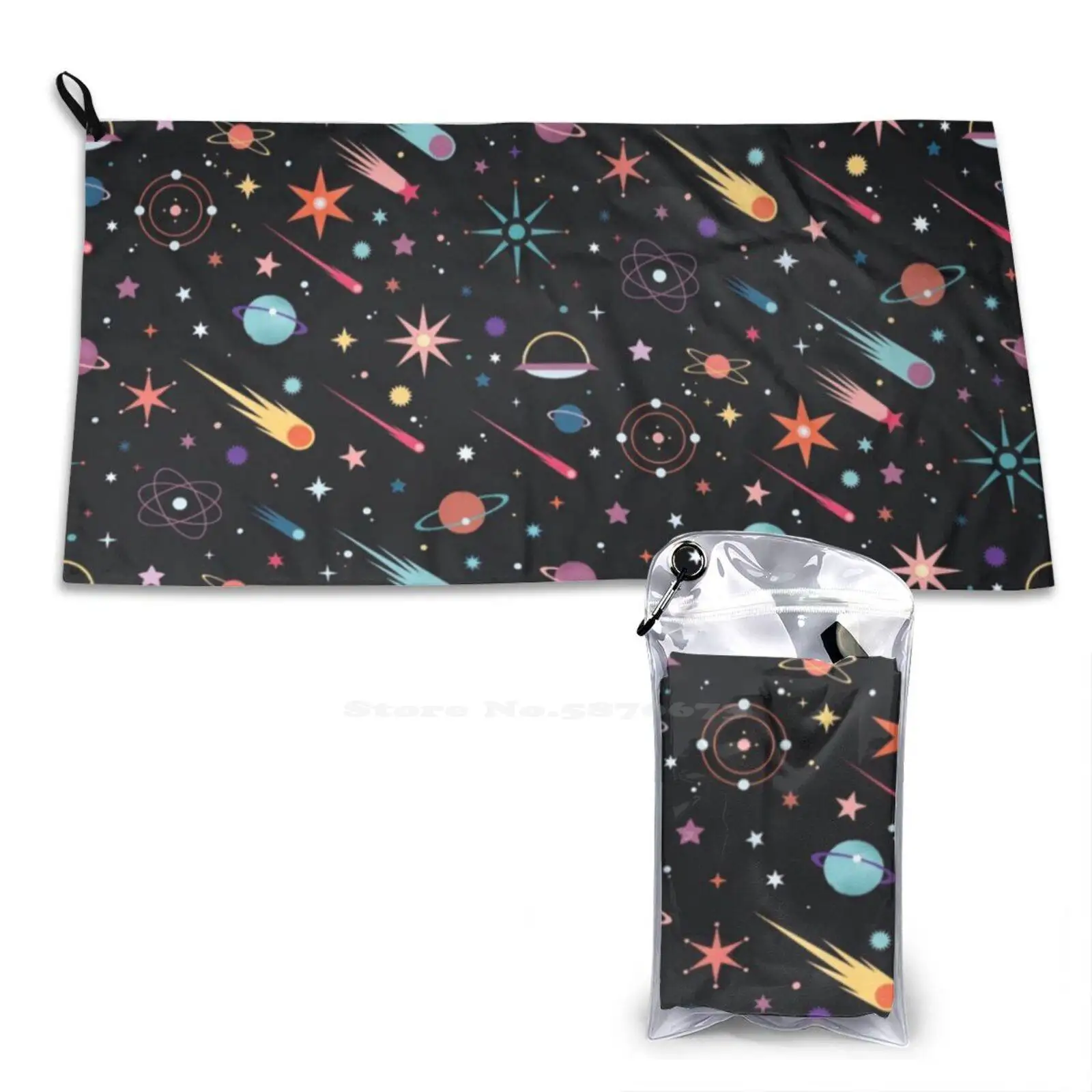 Fly Through Space Soft Comfortable Bath Towel Outdoor Universe Cosmic Galaxy Retro Mid Century Modern Decorative Pattern Comet