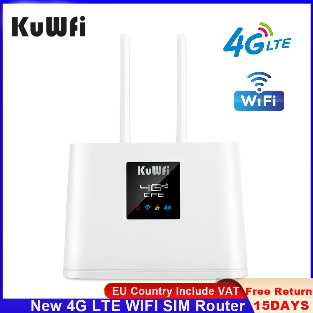 Kuwfi Router 4G Lte 150Mbps 4G Sim Wifi Router Modem Unlocked Met 2 Stuks Externe Antennes Wan/Lan Poort Sim Card Slot Btw Omvatten