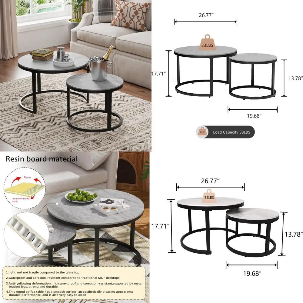 

Contemporary Glass Nesting Coffee Tables, Round Tempered Glass Set for Living and Bedroom Spaces, Compact Design