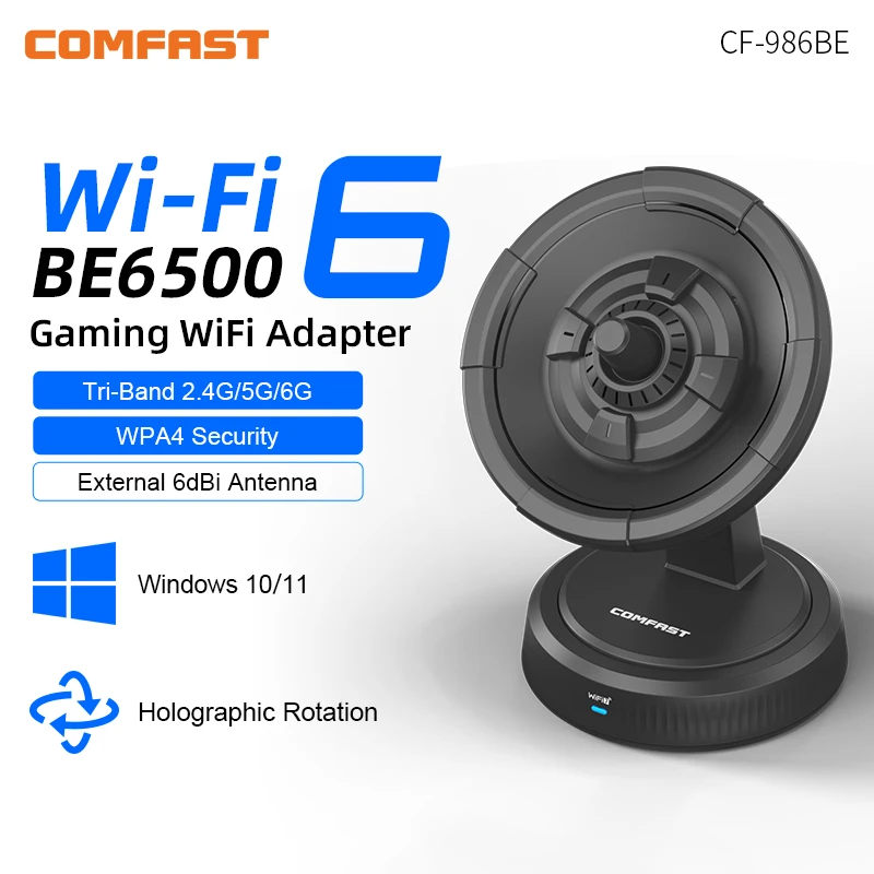 

Comfast BE6500 Wifi 7 Usb Adapter 6Ghz/5G/2G Adaptador Wifi7 Cle USB3.0 Receiver Antena Para PC Network Card Free Drive Dongle