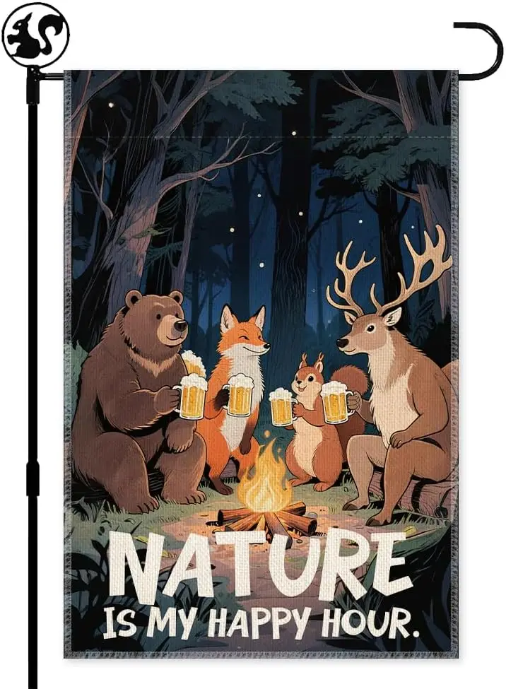 Nature Is My Happy Hour Garden Flag, Double Sided Farmhouse Lawn Outdoor Decor Yard Flags Gifts, Funny Campsite Yard Flag Gi EEZ