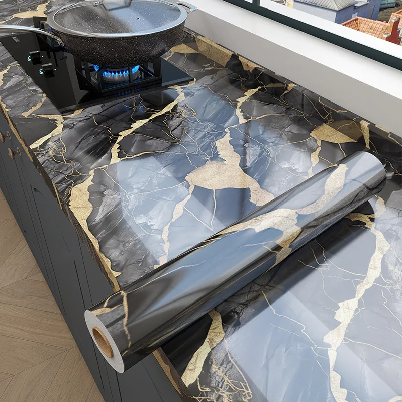 

60cm x 5m PET Self-Adhesive Kitchen Oil-Proof Film Marble Pattern Heat Resistant for Stove Countertop Cabinet Peel and Stick