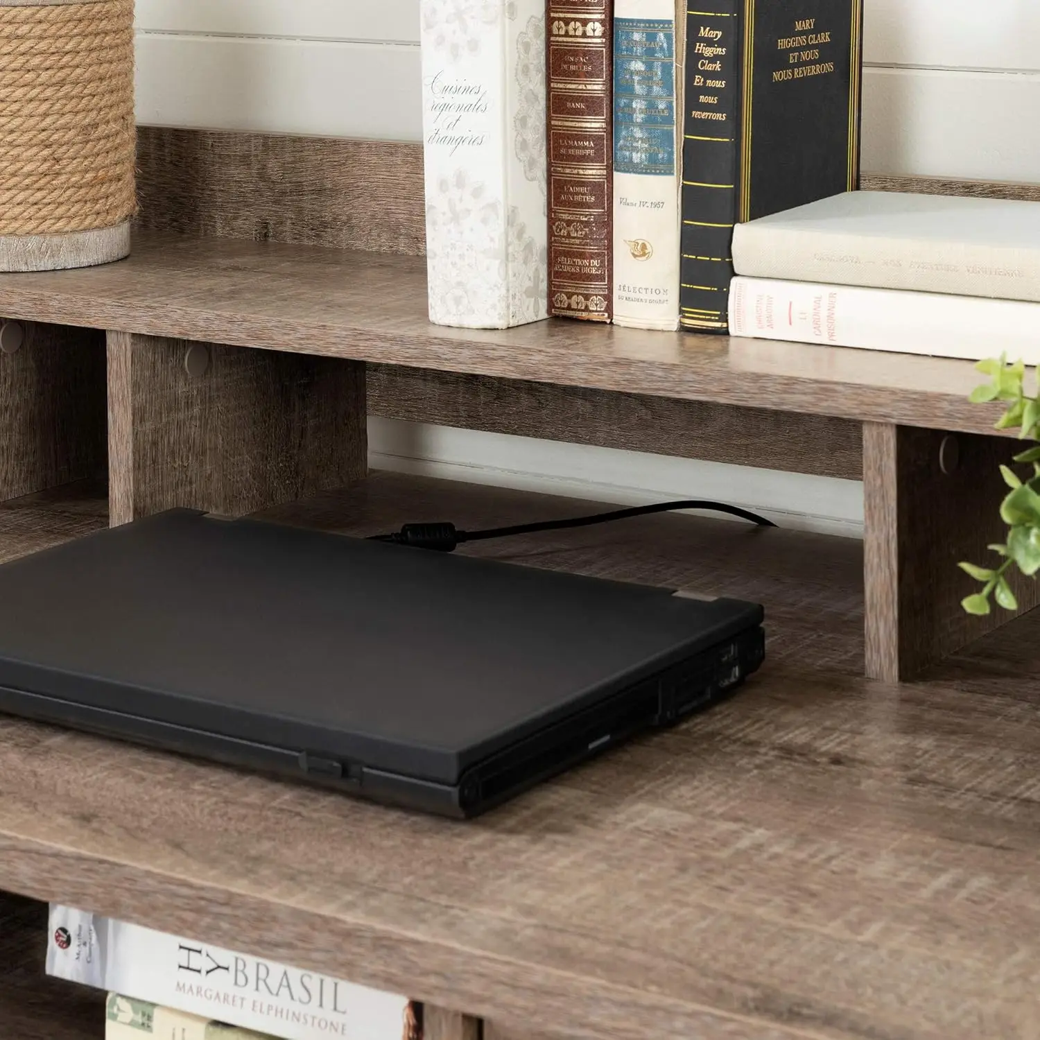 Versa, Weathered Oak Computer Desk with Hutch,