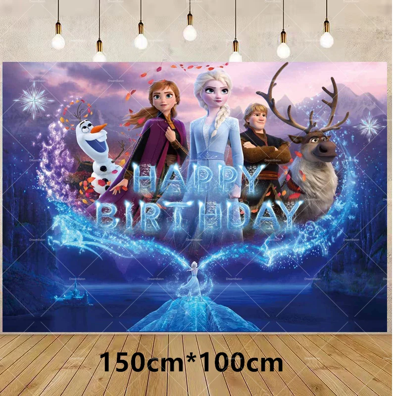 Disney Frozen Balloon Anna Elsa Princess Birthday Banner Snow Queen Party Decor Girl Disposable Tableware Cake Topper Background