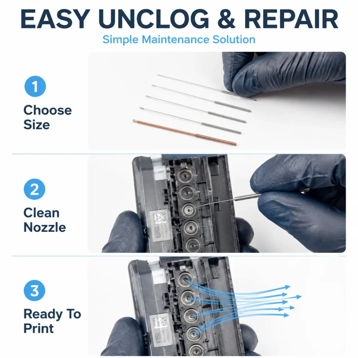 Printhead Manifold Unclog Needle Clean Tool for Epson XP600 DX5 DX7 i3200 4720 L1800 L805 DTF UV Sublimation Ink 0.15-0.4mm 5Pcs
