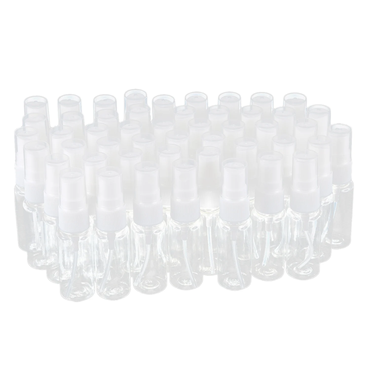 Botellas Vacías de plástico transparente con pulverizador de niebla fina con paño de limpieza de microfibra, contenedor recargable de 20ml, perfecto para 50 paquetes