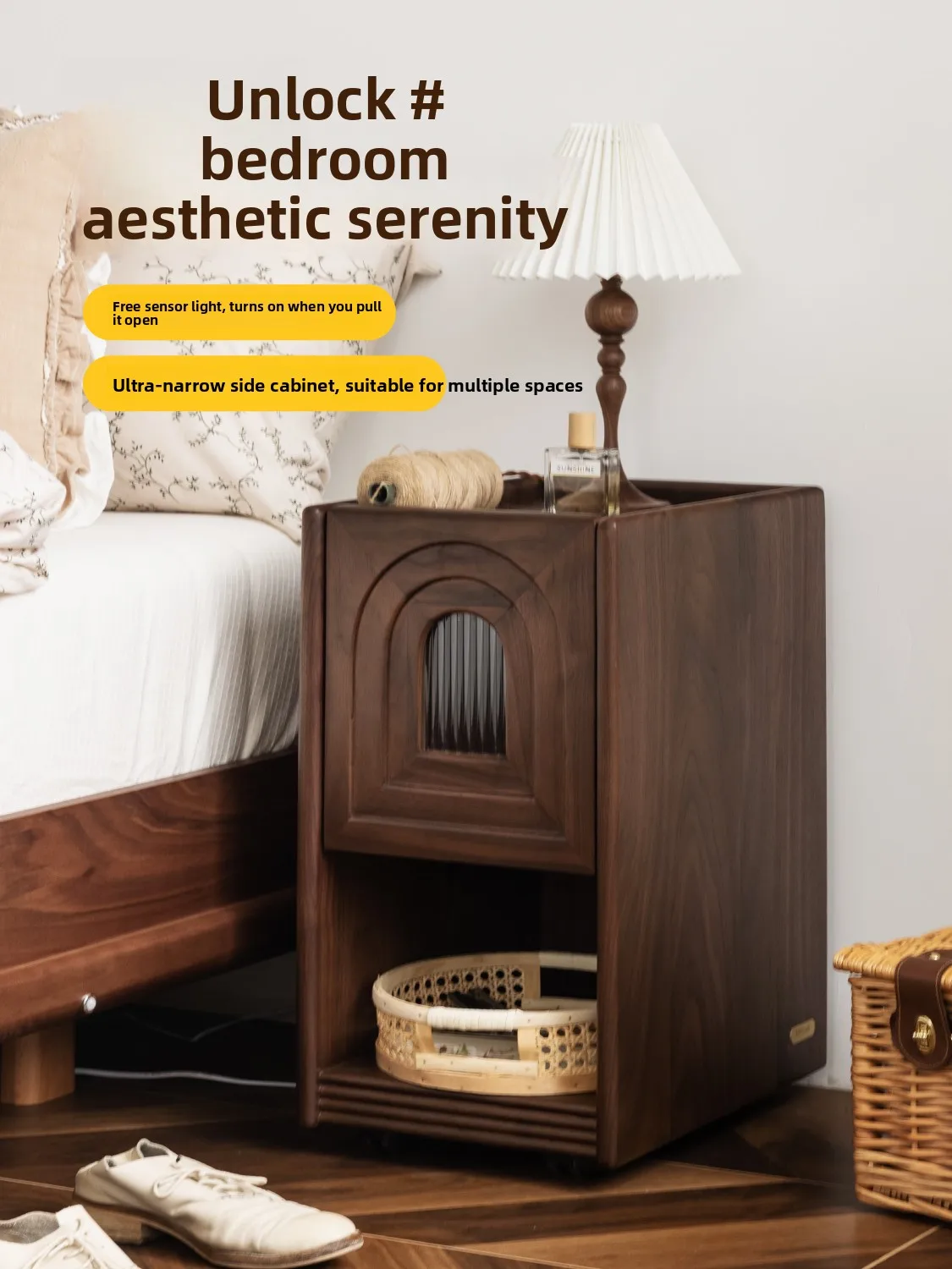 

YFY retro ultra-narrow bedside table bedroom small modern simple storage cabinet mini solid wood bedside cabinet simple model