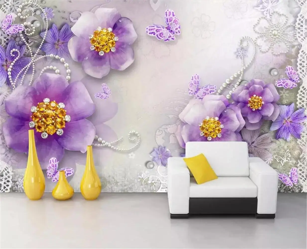 3D American hand drawn flower TV wallpaper garden butterfly flower basket cloud customized mural living room bedroom background