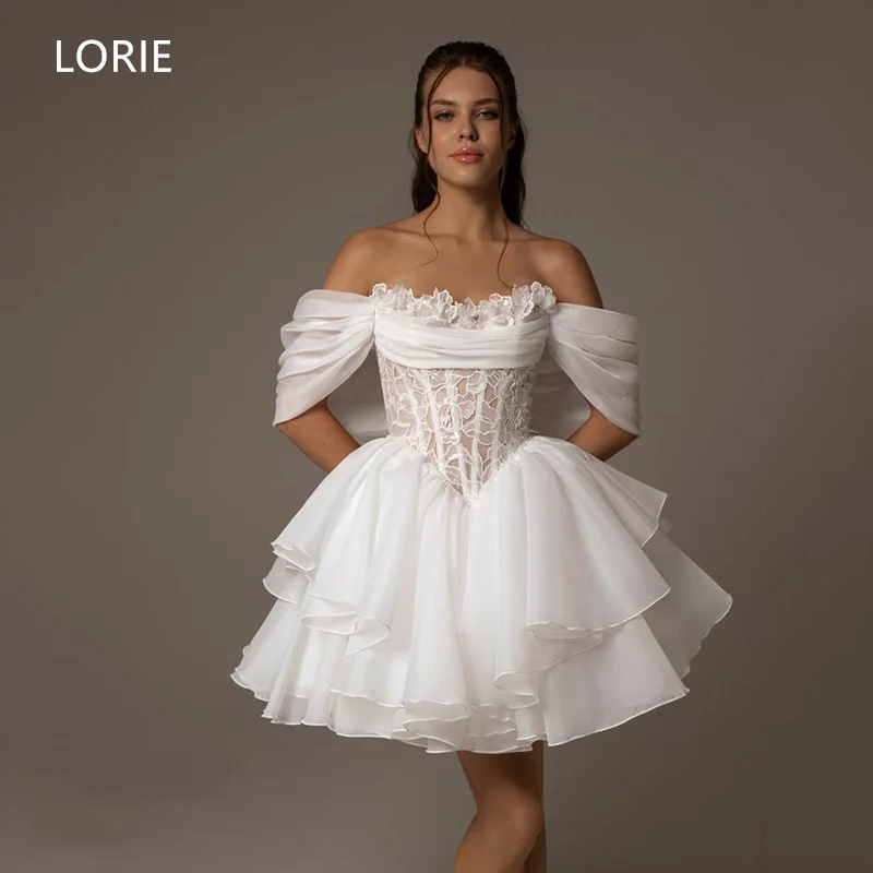 LORIE Sexy A-line Off Shoulder Mini Wedding Dresses Lace Applique Sleeveless Bridal Gown Backless Wedding Gowns Customized 2025