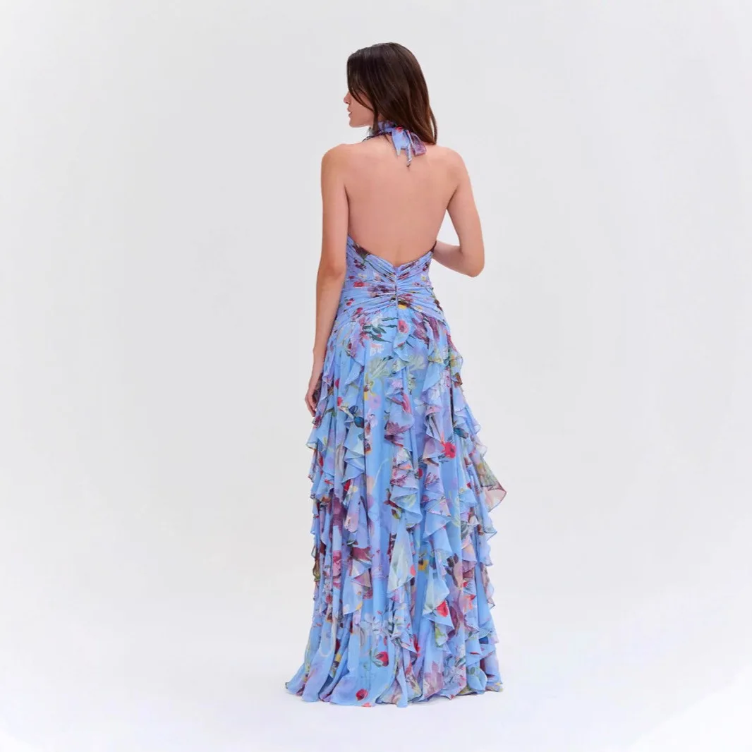 2025 nova feminina floral impressão em camadas bainha colarinho dr transoceanic sle l vento meados de cintura malha saia de fadas