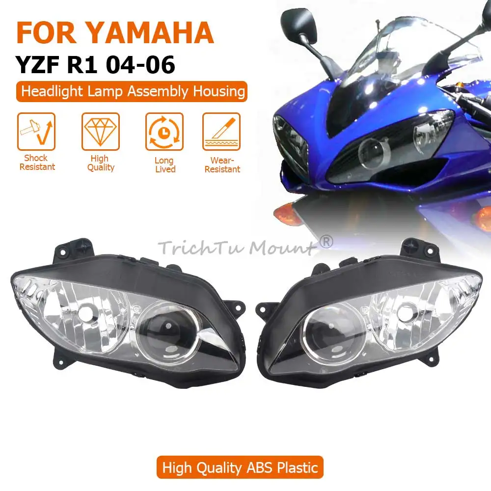 For Yamaha YZF R1 2004 2005 2006 Motorcycle Headlight Assembly Housing Headlamp Shell Head Light Cover Moto Lighting Accessories