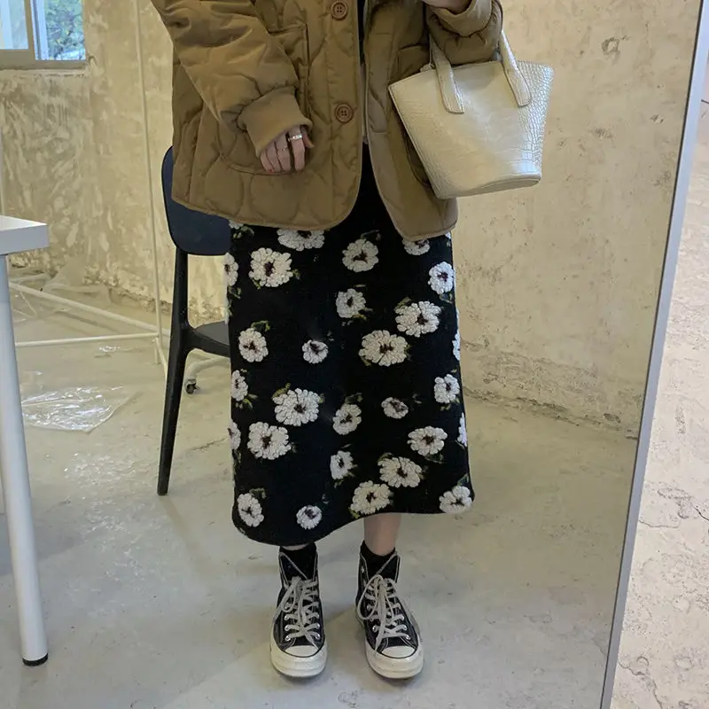 

Gagaich Three-dimensional Flower Winter Thick Woolen Medium Long Skirt Women Autumn Winter New Style Slimming Skirts