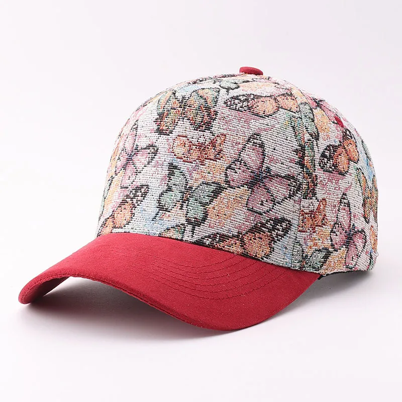 Women Duck Hat American Retro Butterfly Knitted Baseball Cap with Literary Color Clash Suede Hat Brim Cap