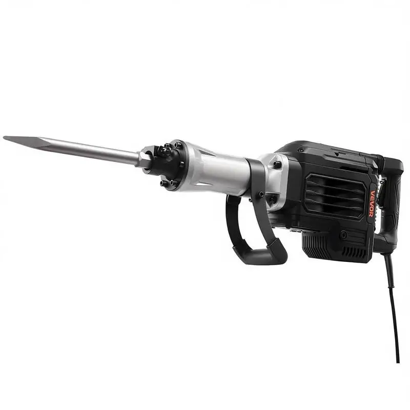 Marteau de démolition 3000W, 1700 BPM avec burin pointu, étui de transport, gants et lunettes de sécurité, pour béton, brique, carrelage et fondations, noir
