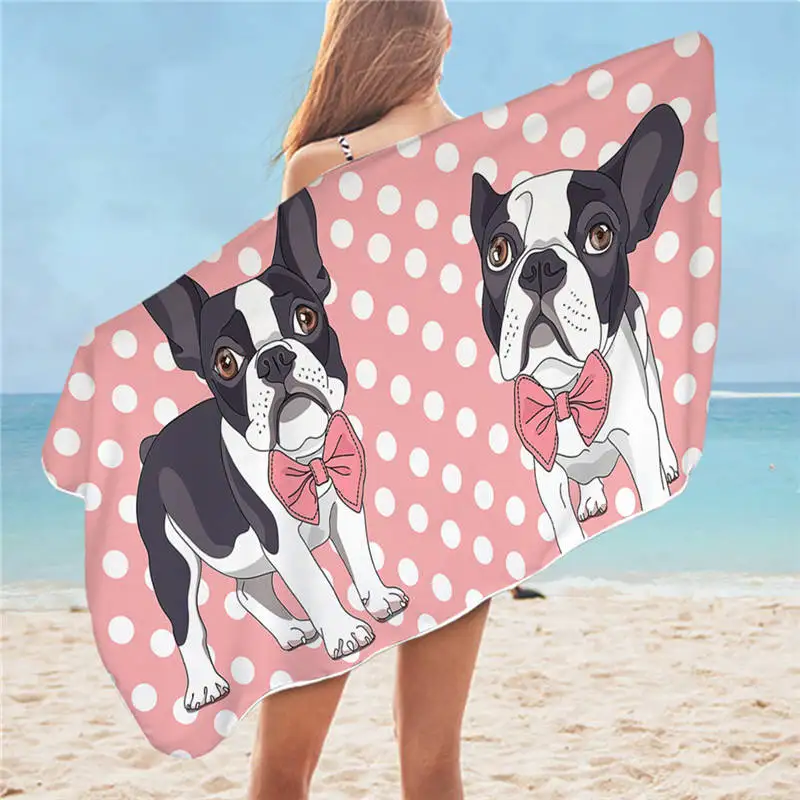 Hippie Pug Bath Towel Bathroom Microfiber Animal Cartoon Dog Beach Towel for Adult Cute Bulldog Blanket 75x150cm Bath Towels