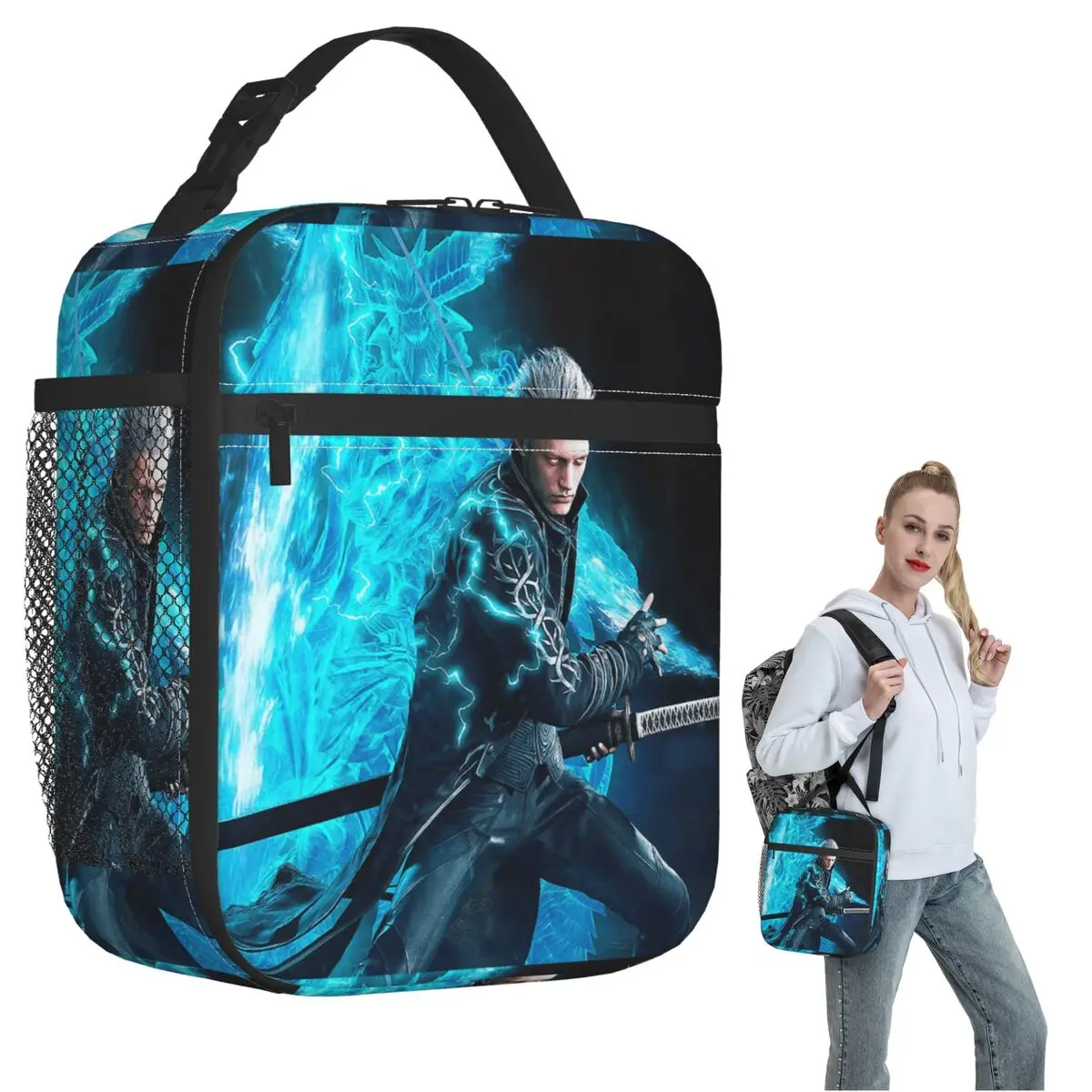 Vergil From The Devil May Cry Series Insulated Lunch Bag for Women Children Portable Food Boxes Thermal Lunch Box Tote