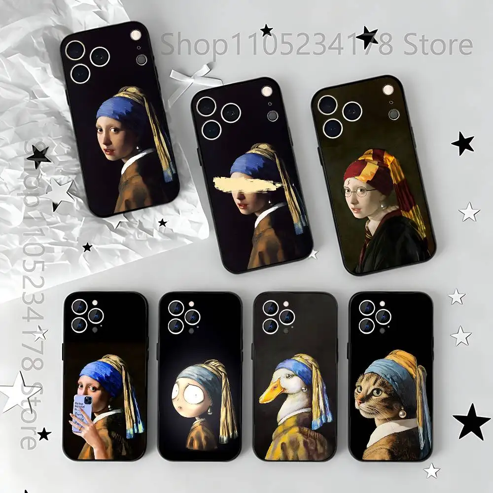 

Girl With A Pearl Earring Vermeer Case For iPhone 17,16,15,14,13,12,11,Pro,Max,Plus,E,Air,Mini Black Shockproof Funda Cover