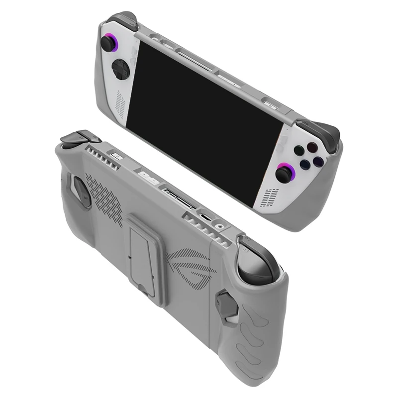 สําหรับ ROG Ally เคส TPU มือถือพร้อมขายึดด้านหลัง ROG Ally เกมคอนโซลเคสกันลื่น, สีเทาทนทานใช้งานง่าย