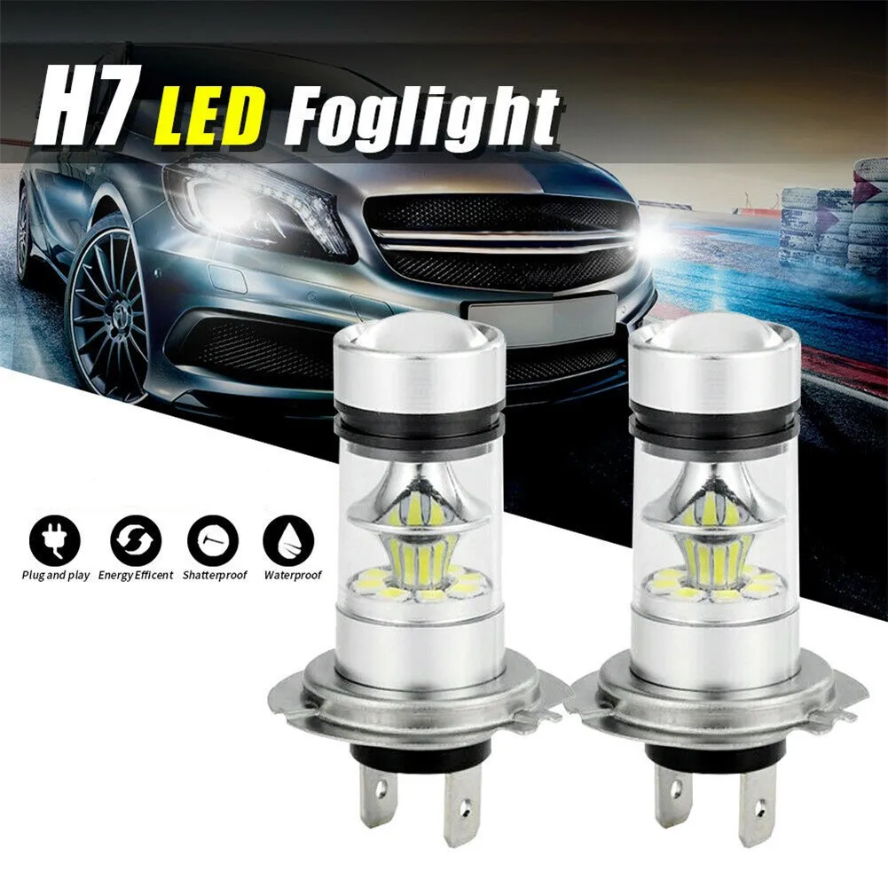 2024 New 2PCS H7 LED Headlight Conversion Kit Bulbs High Low Beam 100W 6000K Super White PTF Ice Bulbs Lamps Car Accessories