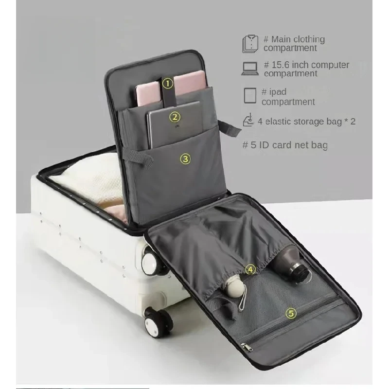 New Aluminum Frame Luggage 18 20Female Student Trolley Case Boarding Bag Male Business Password Front Fastening Suitcase