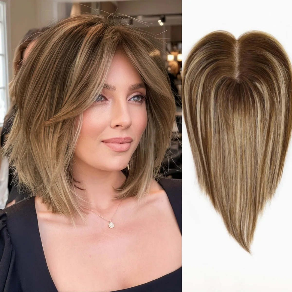 

Коричневый блондин, 12-дюймовые топперы из натуральных волос, кружевная основа, заколка для женщин, 100% наращивание человеческих волос Remy