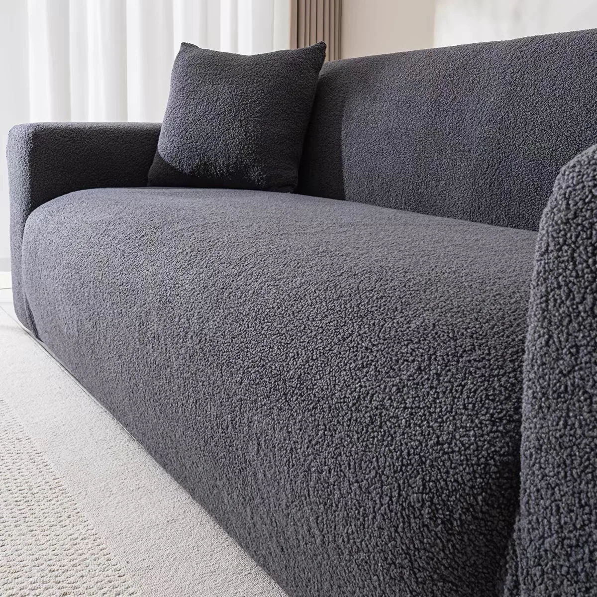 Thick Plush Sofa Cushion Brown Straight Row Integrated Sofa Cover Non-slip Mat High Elasticity Dustproof Furniture Decoration