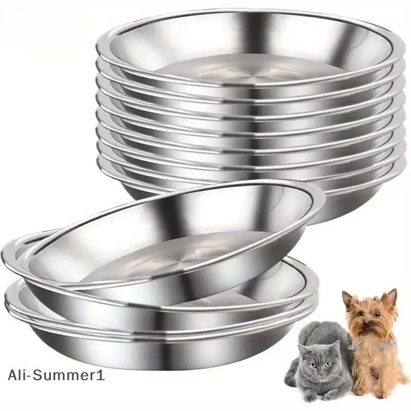 1/5 pçs tigela de alimentação para animais de estimação tigela de comida para gato tigela de coelho bandeja para animais de estimação tigela de sopa grossa de aço inoxidável bandeja de tigela de arroz multiuso