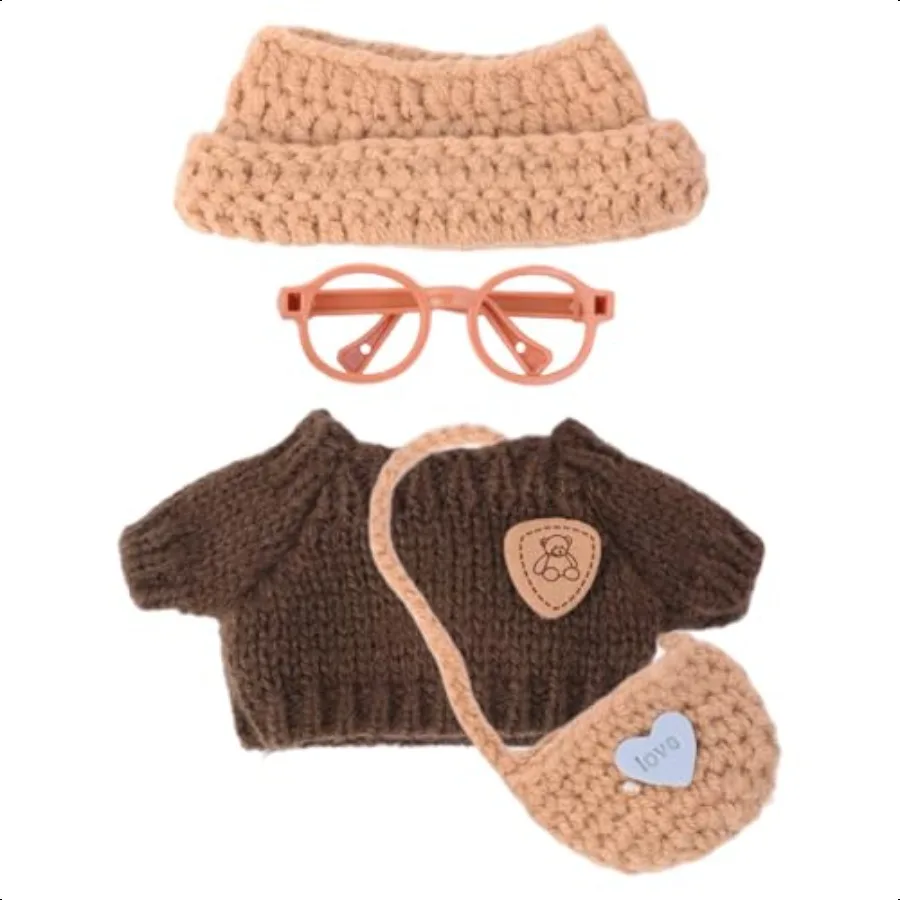 Ubranka dla lalek Labubu, ręcznie robiony dziergany mini sweterek, okulary, kompatybilne z lalkami o wysokości 15-17 cm, lalka nie jest dołączona.