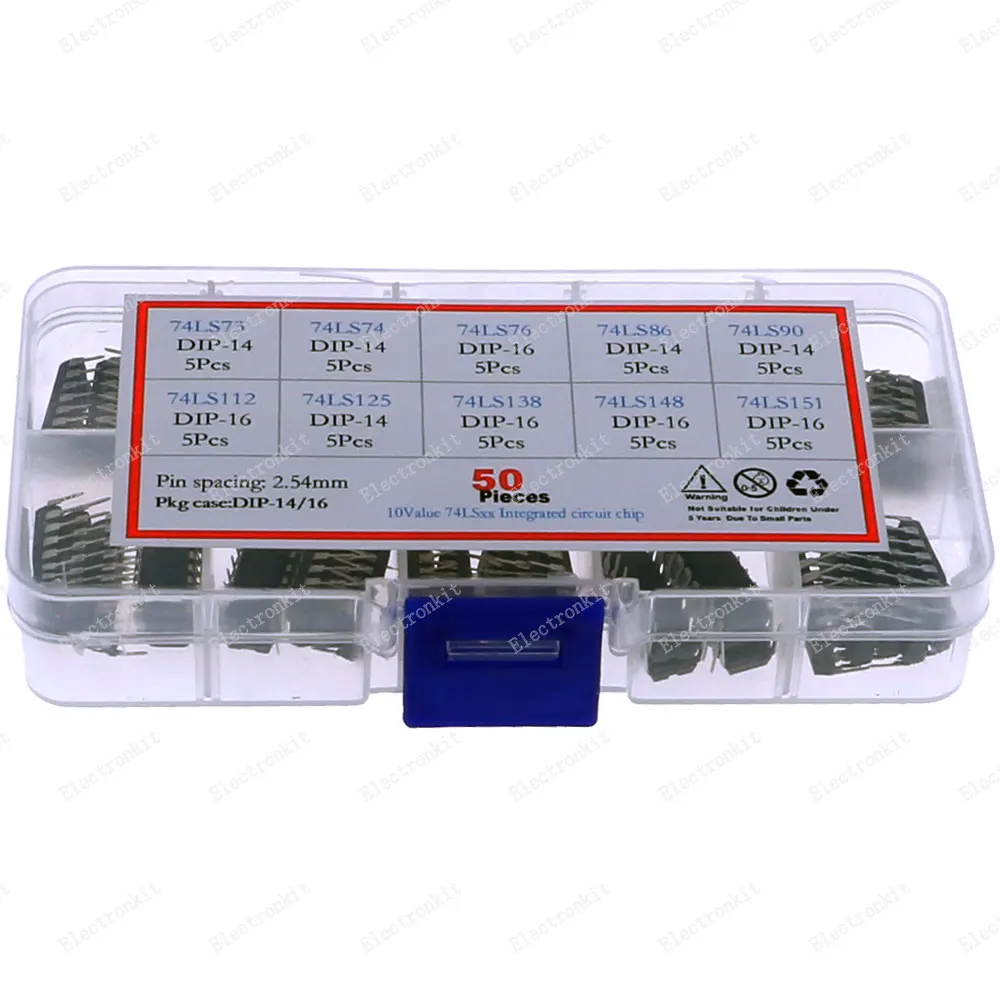 50Pcs IC Integrated Circuit Chip Assortment Kit Box 74LS73 74LS74 74LS76 74LS86 74LS90 74LS112 74LS125 74LS138 74LS148 74LS151