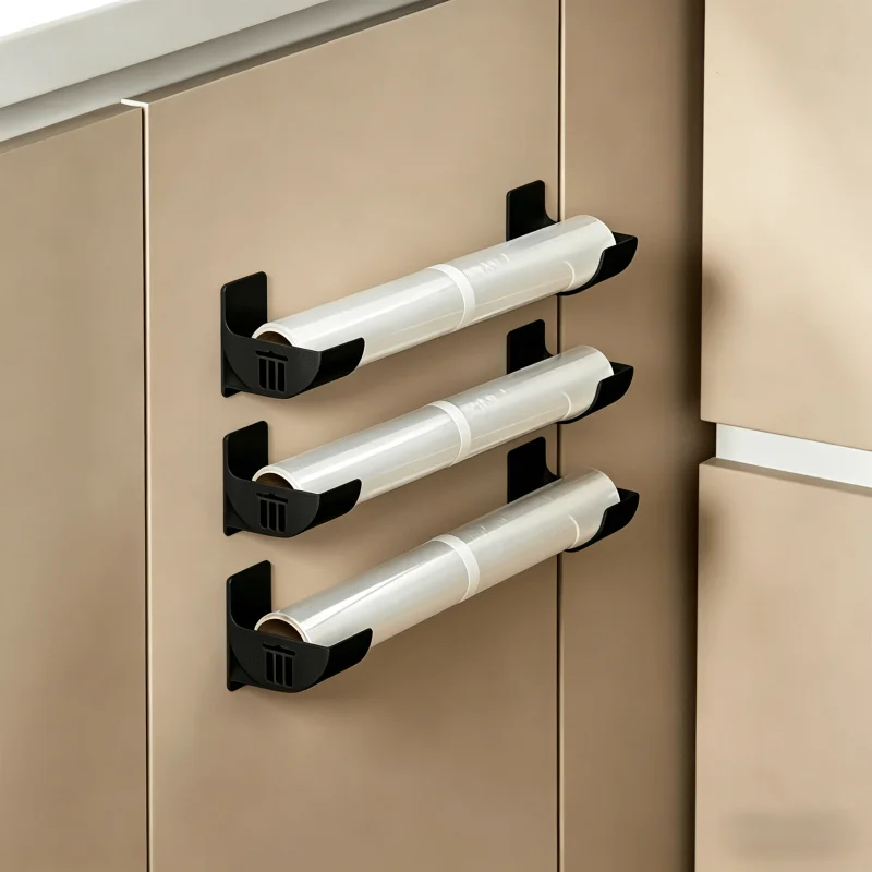 6pcs Wall Mounted Storage Rack for Cabinet Kitchen Organizer Space Saving Holder for Plastic Wrap Garbage Bags and Rolled Items