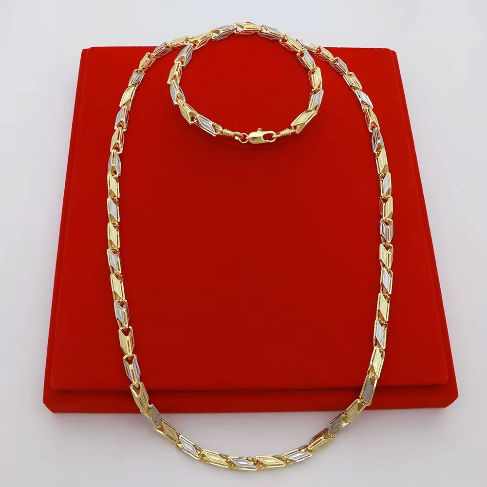 

Бразильское ожерелье с позолотой 18K, цепочка 24 дюйма/60 см, двухцветное ожерелье и браслет, подходящие для повседневной носки, подарки на банкеты.