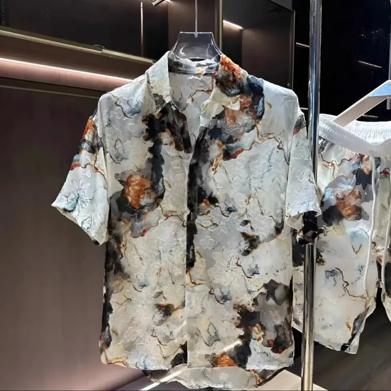 Fashionable And Casual Men's New High-end Trendy Printed Shorts And Shirts Two-piece Trendy Casual Suit - view 2