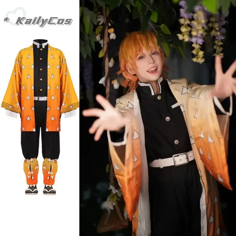 2025 New Anime Demon Slayer Kimetsu no Yaiba Agatsuma Zenitsu Cosplay Costume Women Kimono Uniform Halloween Christmas Party  AA