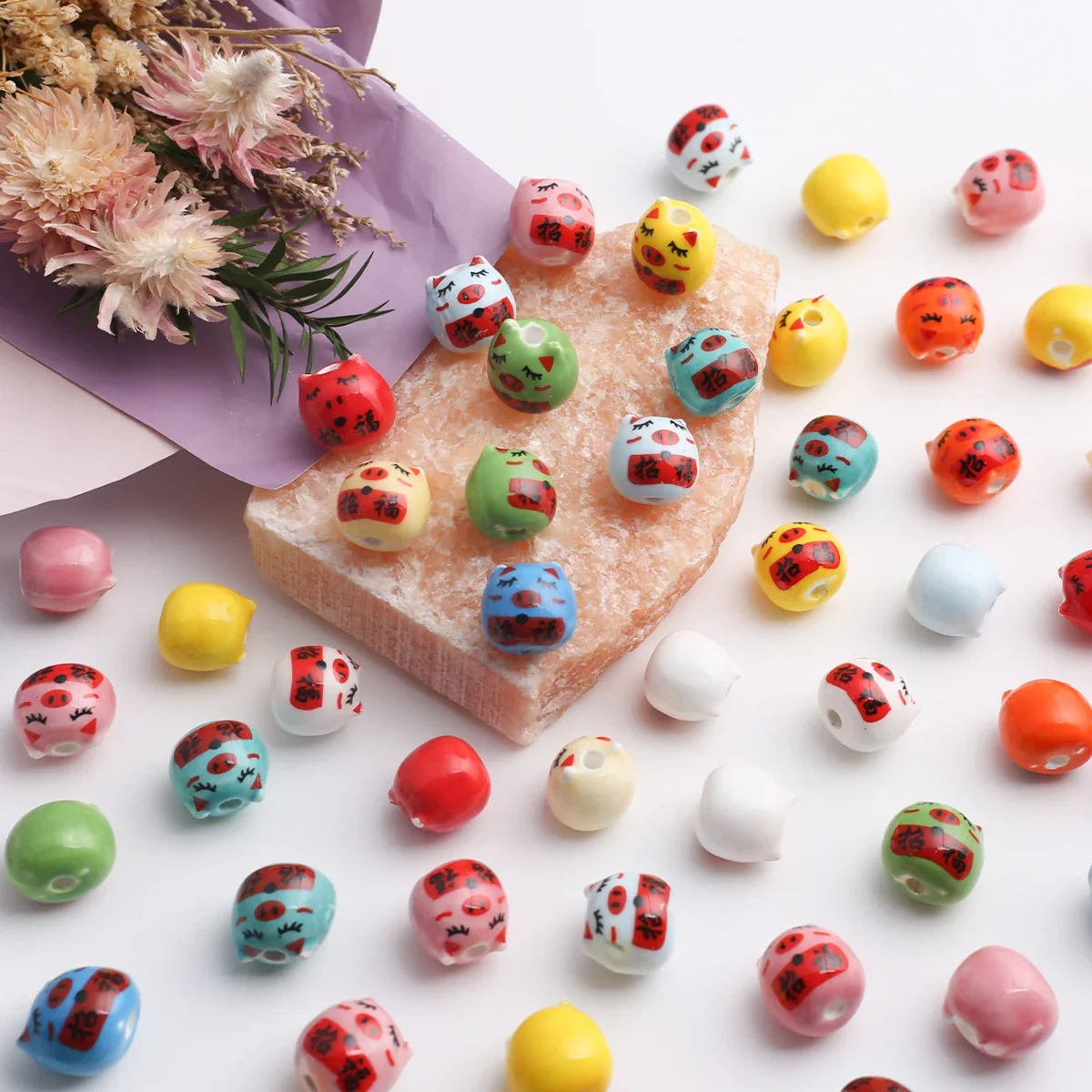 15/30pcs Random Color 11mm Hand Painted Daruma Doll Ceramic Loose Beads DIY Style Handmade Bracelet Jewelry Craft Supplies