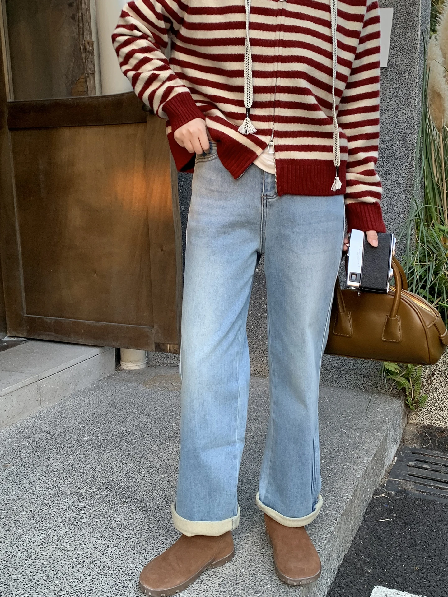 

Джинсы ELINSU винтажные, из денима, женские, весна-осень, свободные, повседневные, прямые, широкие, длинные брюки, универсальные, с высокой талией