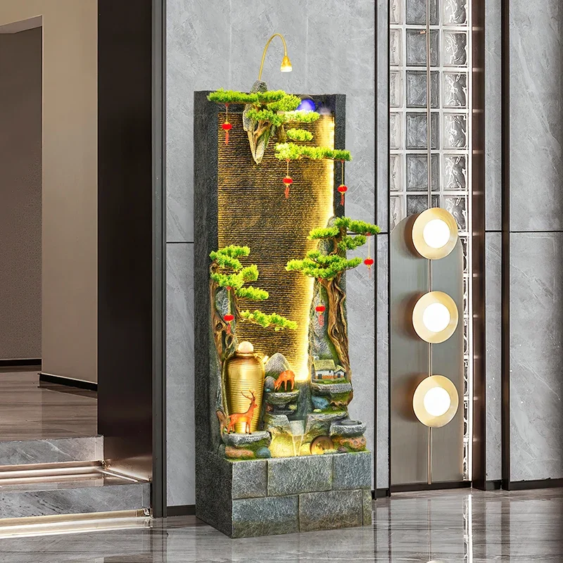 Large Floor Rockery Chinese Water Curtain Wall Cycle Water Fountain Fengshui Wheel