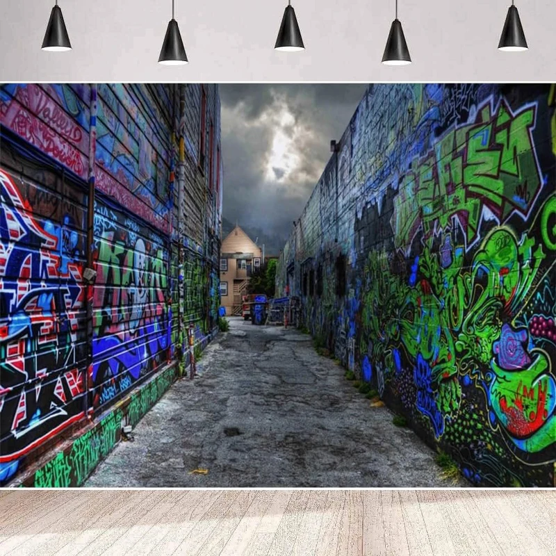 Graffiti Wall Photography Backdrop Back To 80s 90s Hip Hop Birthday Party Hippie Street Art Colorful Brick Wall Photo Background