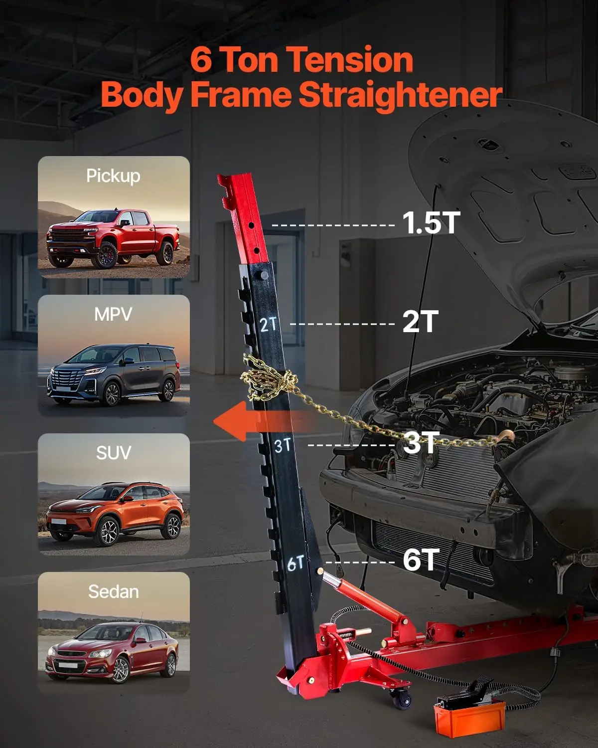 VEVOR Auto Body Frame Puller Straightener, 6T Tension Car Body Repair Equipment with 3T Airbag Jack & 6000PSI Hydraulic Foot Pum