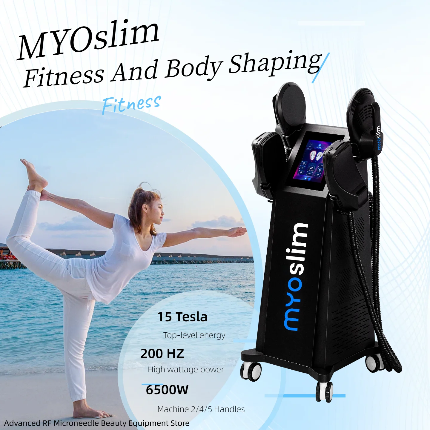 

New Upgrade 6500W HI-EMT MYOslim EMS Machine, RF Body Sculpting for Belly Fat Burning Weight Loss Muscle Stimulation.
