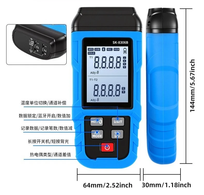 SK-8306A/B/C Four-channel Thermocouple Industrial Thermometer High-precision Digital Display Bluetooth Real-time