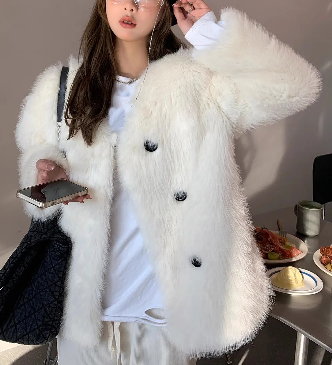 2025 roupas femininas imitação de pele de raposa jaqueta elegante inverno novo 1205